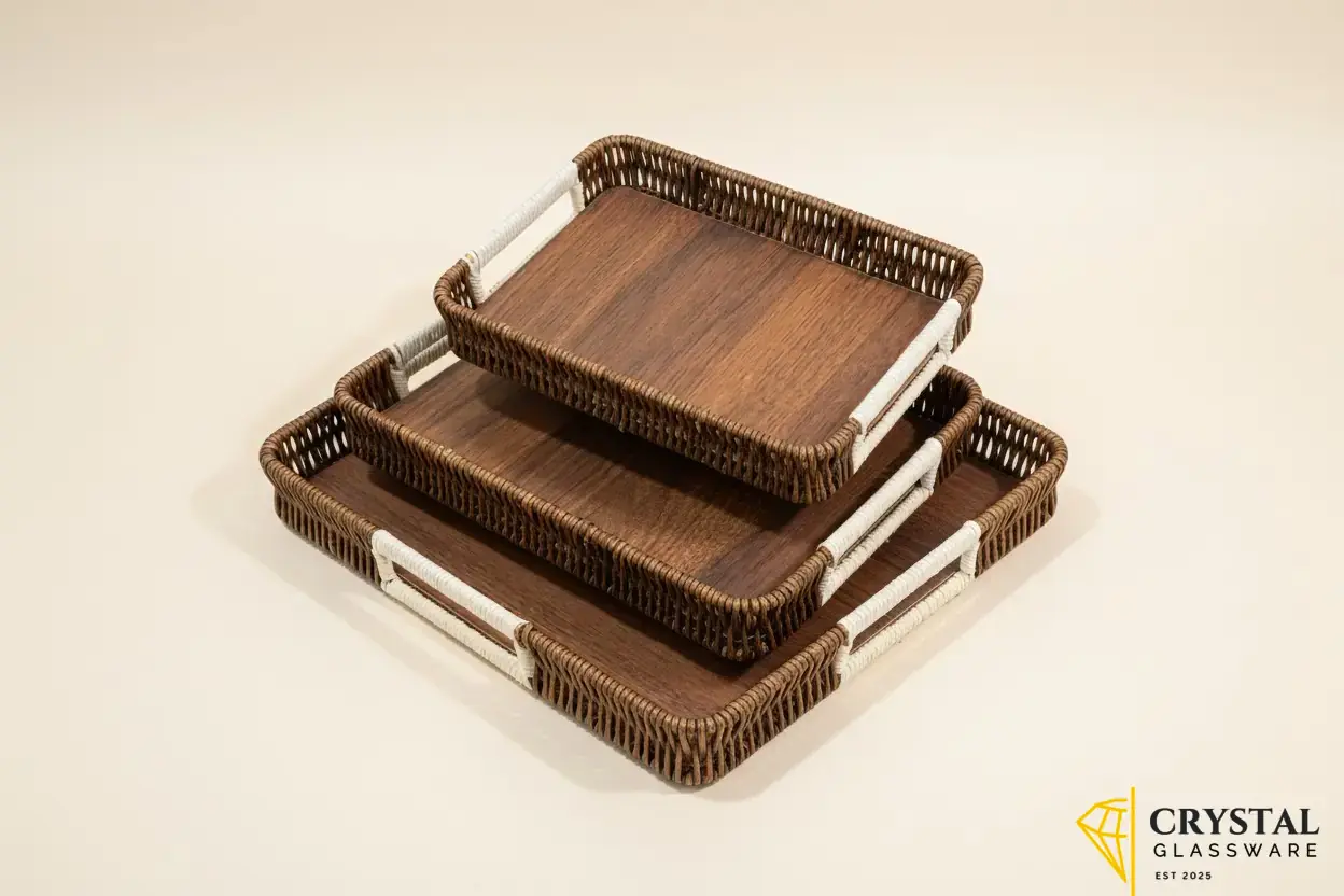 Rectangular 3Pcs Tray Set  — Crystal Glassware Pakistan